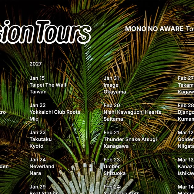 MONO NO AWARE Announce 'Passion Tours': 24 Japanese Cities Plus First Asia Dates, Taipei Set for January 15